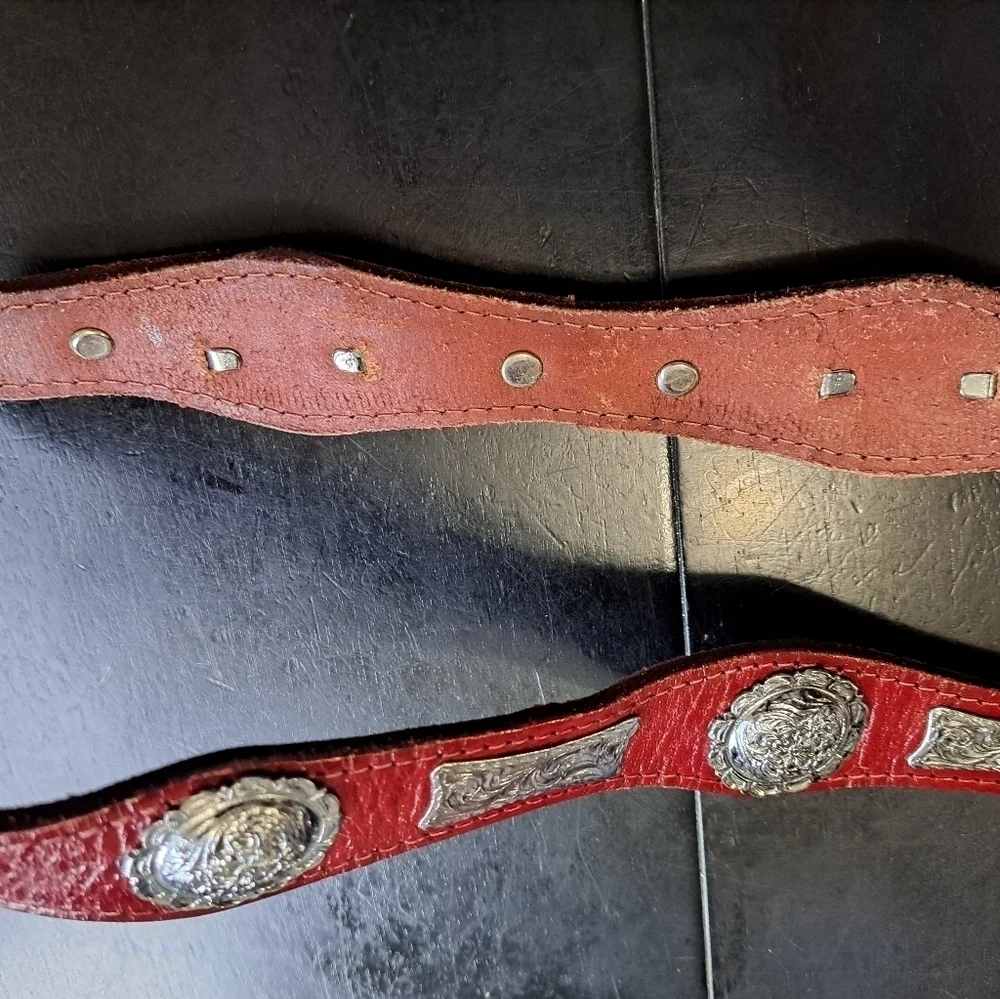 Unisex Belt Brown With Stamped Silver Embellishments  Size 38